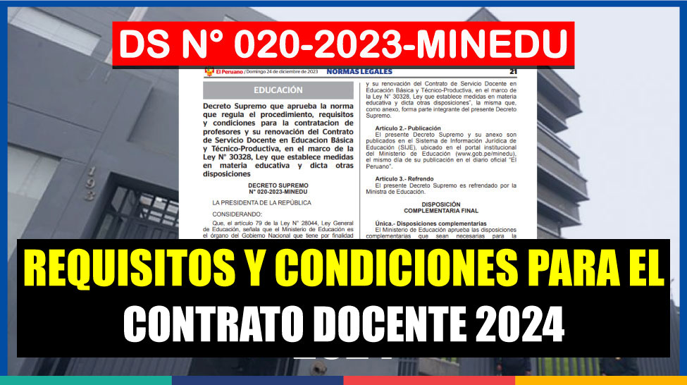 DS N 020 2023 MINEDU REQUISITOS Y CONDICIONES Para El Contrato